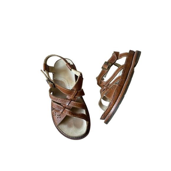 Dr Martens Leather Strappy Floral Sandals size 9 Brown Leather Chunky Slingback - Picture 1 of 7